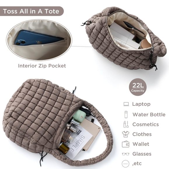 Puffer Tote Bag Large Quilted Tote Bag Quilted Carryall Bag Soft UwU - Picture 5 of 7